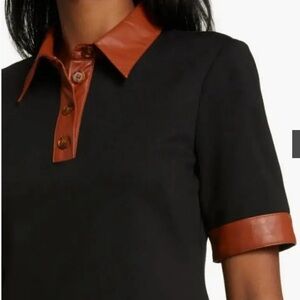 Eliza J perfectly polished midi elevated with sleek vegan leather contrasts..NWT